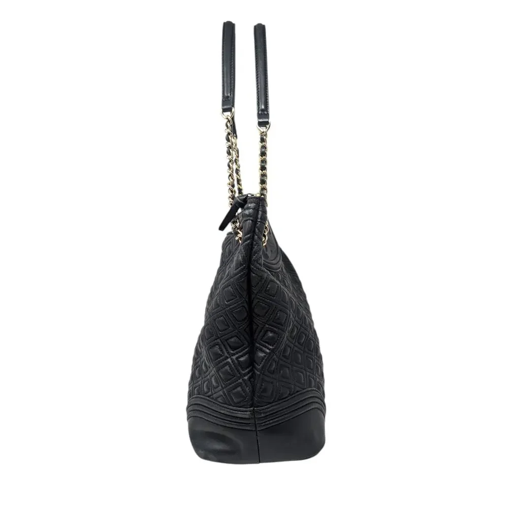 Tory Burch Fleming‎ Black Leather Shoulder Bag Quilted Chain Top Zip